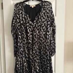 Michael Kors Black and Silver Long Sleeve Dress